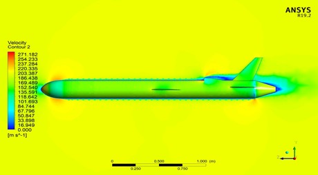 CFD Analysis of Target Drone — External aerodynamics of a target drone — surface pressure distribution and velocity field around the airframe.